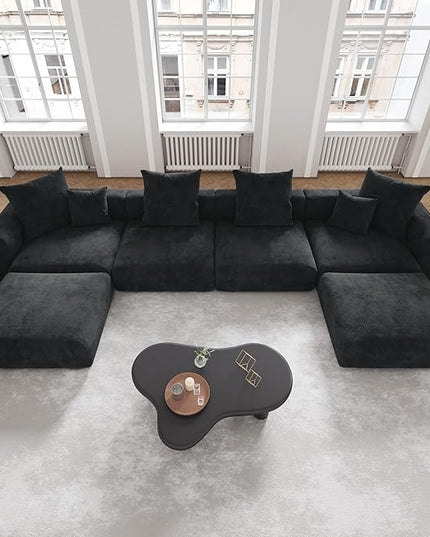 JACH 181" Oversized Modular Sectional Sofa, U-Shaped Deep 4-Seats Sectional Couch with Chaise Ottomans, Huge Plus Convertible Soft Sofas, Corduroy Minimalist Couches for Living Room, Apartment, Black