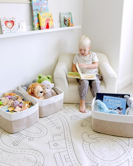 NaturalCozy Storage Baskets 16.8”x13”x7.6” Cotton Rope Woven Baskets for Organizing 3-Pack | Toy Storage Bins | Basket for Shelves, Laundry, Blanket, Clothes, Closet, Kitchen, Bathroom, Gifts