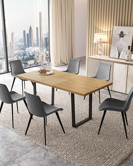ZckyCine Dining Table Set for 6-8 People Kitchen Dining Room Table Set Extendable Wood Dining Table and 6 Upholstered Chairs, Home Kitchen Furniture