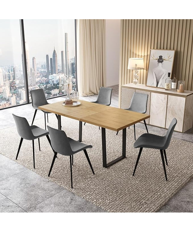 ZckyCine Dining Table Set for 6-8 People Kitchen Dining Room Table Set Extendable Wood Dining Table and 6 Upholstered Chairs, Home Kitchen Furniture
