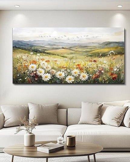 FUHAIHUA Canvas Wall Art For Living Room Large Framed Wall Decor For Office Modern Bedroom Decorations Prairie Flowers Landscape Pictures Farmhouse Paintings Artwork Aesthetic Home Decor 30" x 60"