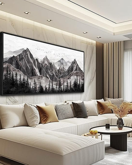 XIGUANGART Large Abstract Mountain Wall Art Black and White Canvas Art Print Painting Forest Nature Watercolour Wall Decor Modern Rustic Landscape Picture for Living Room Bedroom Office Decorations