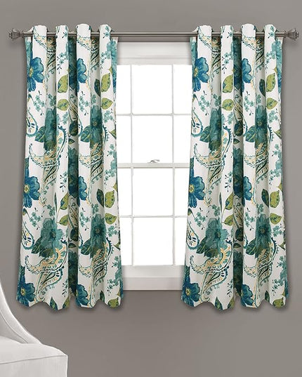 Lush Decor Floral Paisley Light Filtering Window Curtain Panel Pair, 52"W x 63"L, Blue