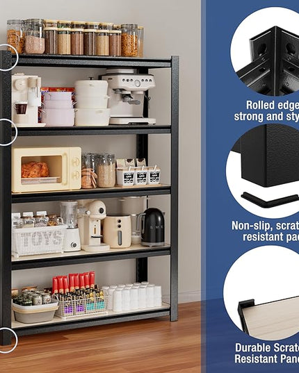 WORKPRO House 3000lbs 5-Tier Shelving Unit, 72" H Adjustable Storage Shelves, Boltless Book Shelf, Shelf Organizer for Kitchen, Living Room, Bathroom, Wood Grain Pattern, Waterproof Board, Black