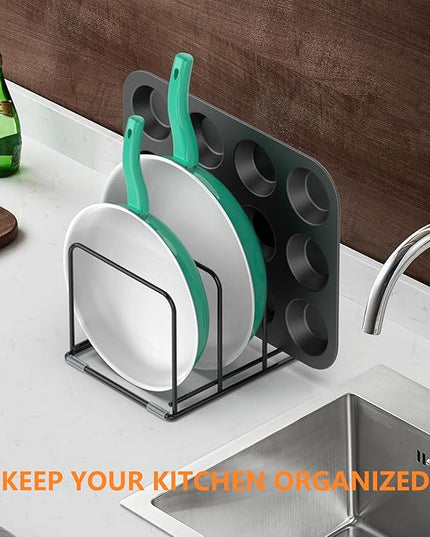 Kitchen Cabinet Organizer, 2PCS Steel Cookware Holder, Divided Holder with 3 Slots for Skillets Baking Tray and Chopping Board Rack - Pan Holder Storage (2.2 Inch Width Slots)