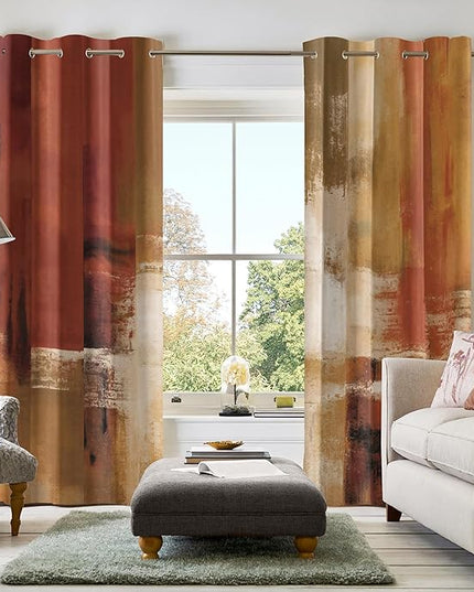 Asuexpect Burnt Orange Curtains 2 Panels Abstract Rust Curtain Room Darkening Grommet Window Drapes Modern Decorative Window Treatments for Bedroom Living Room, 52x63 Inches