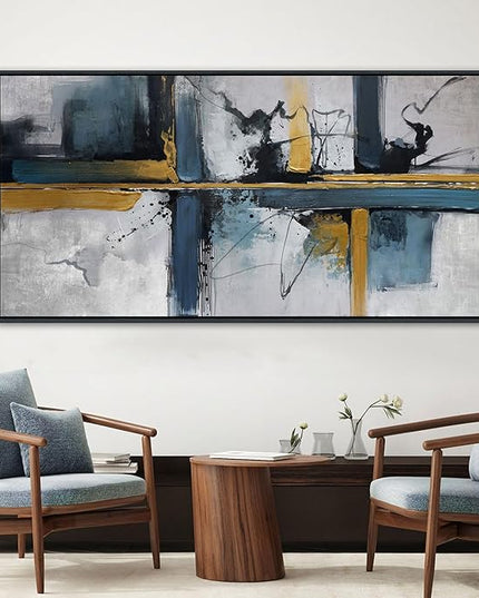 Abstract Canvas Wall Art Framed Modern Wall Art for Living Room Navy Blue Artwork for Walls, Above Bed Wall Decor With Navy and Gold for Bedroom and Living Room Office Pictures Wall Decor 24×48IN