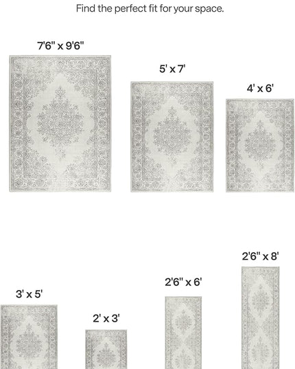 ReaLife Rugs Machine Washable Area Rug - Living Room Bedroom Bathroom Kitchen Entryway Office - Padded Low Pile Stain Resistant Premium - Boho Farmhouse Vintage - Paige - Ivory 4' x 6'