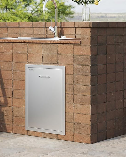 VEVOR Outdoor Kitchen Trash Drawer 17.7W x 25H x 22.8D Inch, Stainless Steel Trash Drawer with Handle and Pull-Out Tray, Outdoor Pull Out Kitchen BBQ Island, Trash Can NOT Included