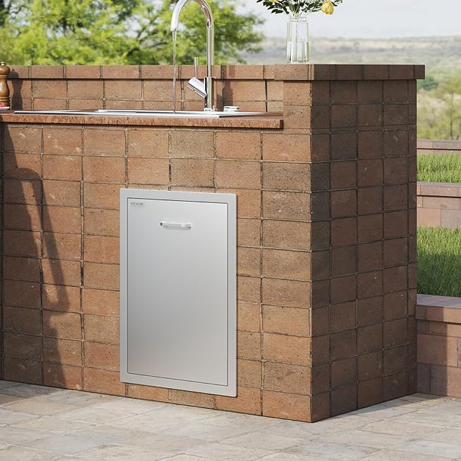 VEVOR Outdoor Kitchen Trash Drawer 17.7W x 25H x 22.8D Inch, Stainless Steel Trash Drawer with Handle and Pull-Out Tray, Outdoor Pull Out Kitchen BBQ Island, Trash Can NOT Included
