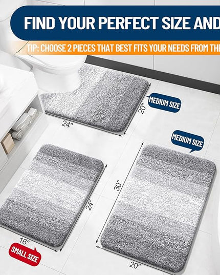 OLANLY Bathroom Rug Set 2 Piece, Soft Absorbent Microfiber Bath Rug Set, Non-Slip, Machine Wash Dry, Plush Shaggy Bath Mats for Bathroom (30"x20"+24"x16", Light Grey)