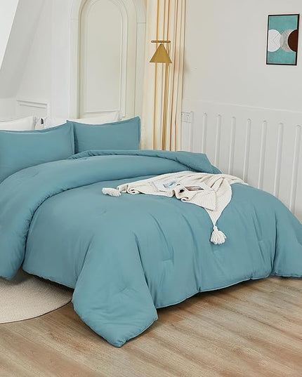 Litanika Grayish Teal Comforter Set California King Size, 3 Pieces Cal King Lightweight Solid Bedding Comforter Set, All Season Fluffy Bed Set (104x96In Comforter & 2 Pillowcases)
