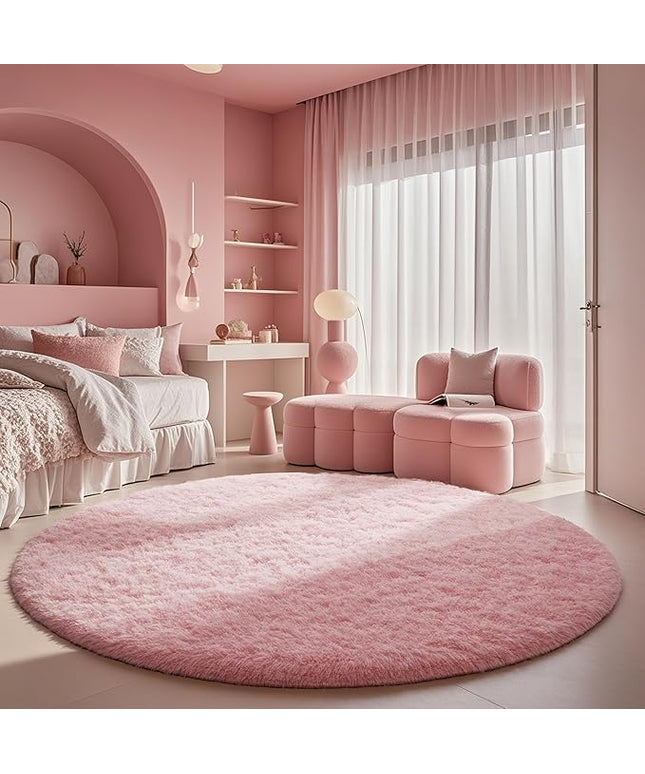 Ophanie Round Rugs 5Ft Pink Circle Area Rug, Fluffy Fuzzy Bedroom Carpet, Plush Soft Shaggy Indoor Floor Kawaii Living Room Rugs for Kids, Cute Room Decor for Teen Girls Home Decor Aesthetic, Nursery
