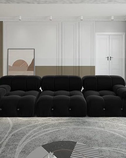 JACH Black Modular Sectional Sofa, 104" Minimalist Mid-Century Velvet Sofas, Comfy Deep Seat Convertible Sofa, Sectional Couch for Living Room, Apartment
