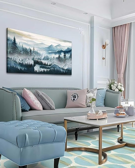 hyidecorart Canvas Wall Art For Living Room Large Wall Decor for Bedroom Home Decor Office Decorations Fog Forest Landscape Wall Painting Stretched And Framed Pictures Art Ready To Hang Works