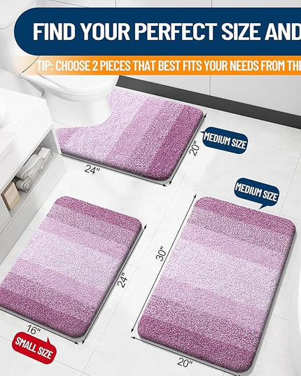 OLANLY Bathroom Rug Set 2 Piece, Soft Absorbent Microfiber Bath Rug Set, Non-Slip, Machine Wash Dry, Plush Shaggy Bath Mats for Bathroom (30"x20"+24"x16", Pinkish-Purple)