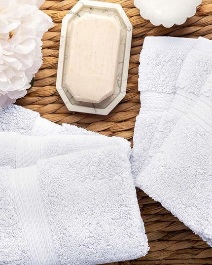 Superior Egyptian Cotton Pile Face Towel/Washcloth Set of 6, Ultra Soft Luxury Towels, Thick Plush Essentials, Absorbent Heavyweight, Guest Bath, Hotel, Spa, Home Bathroom, Shower Basics, White