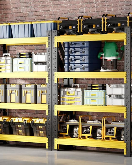 32" W Garage Shelving,4-Tier Heavy Duty Storage Shelves Unit with Adjustable Metal Shelf for Warehouse,Basement,Workshop,3000LBS,32" W x 20" D x 63" H,Black&Yellow