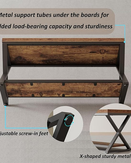 IBF Wooden Bench Indoor, Wood Entry Way Bench with Shoe Storage Rack for Entryway, Industrial Entryway Bench Seat for Foyer Bedroom Living Room Entrance Organization, Rustic Brown Oak, 39 Inch Long