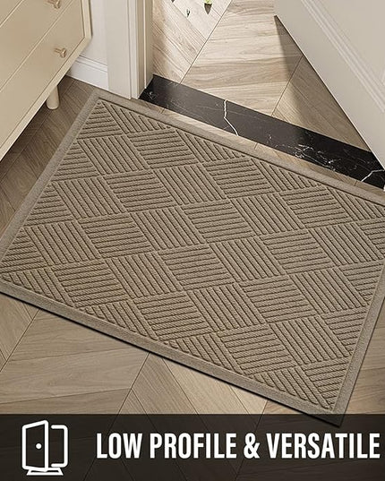 Sturdy Front Door Mat, Absorbent Muddy Dirt Resist Welcome Door Mats Outdoor Indoor, Stain and Fade Resistant, Non-Slip Rubber Backing Low Profile Doormat for Entryway, 47×32, Beige