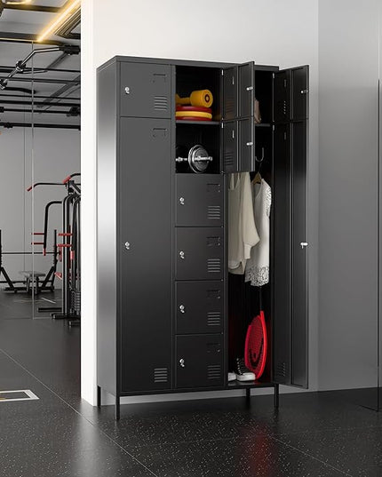 Aobabo Metal Storage Locker for empolyees, 10 Doors Metal Lockers with Hooks, for School, Home Office, Garage, Assembly Required, Black