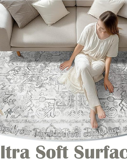 jinchan Lima Runner Rug 2x5 Washable Hallway Runner - Vintage Floral Non Slip Low-Pile Soft Ultra-Thin Kitchen Rug Distressed Carpet for Farmhouse Bedroom Entryway Laundry Room (2x5ft, Grey)