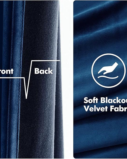 MIULEE Velvet Curtains Navy Blue Elegant Grommet Curtains Thermal Insulated Soundproof Room Darkening Curtains/Drapes for Classical Living Room Bedroom 52 x 84 Inch 2 Panels