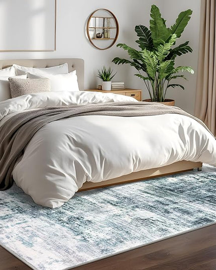 IOHOUZE Modern Abstract Area Rugs 6x9 Ft Washable Rugs for Living Room, Non Slip Dining Room Rug, Printed Faux Wool Rugs for Bedroom, Floor Carpet for Office Nursery Playroom, Sage Grey