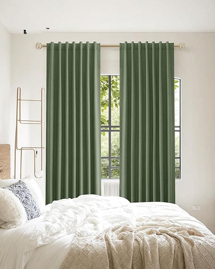 Guken Olive Green Blackout Curtains 84 Inch Length 2 Panels Set for Living Room Bedroom Back Tab Thermal Insulated 100% Black Out Linen Drapes Room Darkening Window Curtains 84 Inches Long