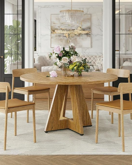 Farini 47" Round Dining Table for 4-6,Modern Kitchen Room Table with Wood Top & Sturdy Metal Base,Large Round Dinner Table for Dining Room,Walnut
