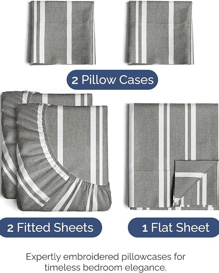 Split King Size 5 Piece Sheet Set - Comfy Breathable & Cooling Bed Sheets Set - Hotel Luxury Bedding for Women, Men, Kids, Teens, Boys & Girls - Deep Pockets & Wrinkle Free - Oeko-Tex - Grey Stripes 3