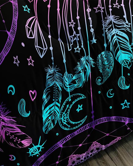 AILONEN Dreamcatcher Comforter Set Queen Size, Purple Feather Print Duvet Set,Bohemian Mandala Bedding Set for Boys Girls,Galaxy Dream Catcher Duvet Set 3 Pieces, 1 Quilt and 2 Pillowcases