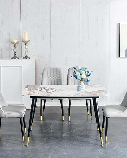 Small Dining Table Set for 4, Dining Room Table Set for 4, Sintered Stone Kitchen Table Top and Modern Chairs Set of 4 for Kitchen Dining Room, Small Space