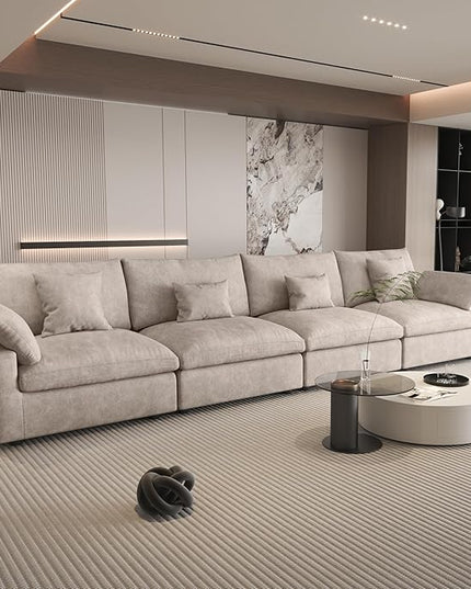 WJShome 160" Cloud Couch Sectional for Living Room, Down Filled Modular Sectional Sofa,4 Seater Convertible Couch, Sofa Covers Washable&Replaceable,Khkai
