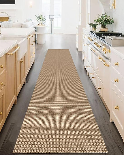 KOZYFLY Extra Long Runners for Hallways 2.6x16 ft Washable Kitchen Runner Non Slip Rubber Backed Hallway Rug Cotton Entryway Runner Rug Floor Carpet for Indoor Hall, Kitchen, Stair, Tan/Orange/Brown