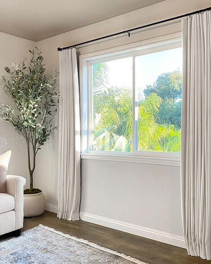 INOVADAY 100% Blackout Curtains for Bedroom, Black Out Curtains 90 Inch Long, Clip Rings Linen Blackout Drapes, Thermal Insulated Room Darkening for Living Room, 2 Panels - Beige,W50xL90