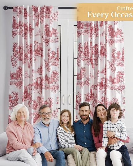 Maison d' Hermine Curtains for Living Room 100% Cotton 84 inch Length Two Panels Light Filtering Toile Curtains for Bedroom Windows with Rod and Loop Pockets Drapes (Trianon Red, 50" W x 84" L)