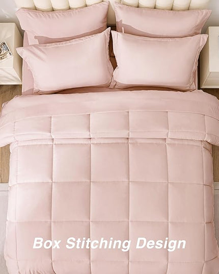 Love's cabin California King Comforter Set Blush Pink, 7 Pieces California King Bed in a Bag, All Season Bedding Sets with 1 Comforter, 1 Flat Sheet, 1 Fitted Sheet, 2 Pillowcase and 2 Pillow Sham