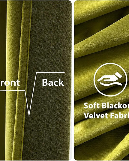 MIULEE Velvet Curtains Olive Elegant Grommet Thermal Insulated Soundproof Green Room Darkening Curtains/Drapes for Classical Living Room Bedroom Decor 52 x 96 Inch Set of 2