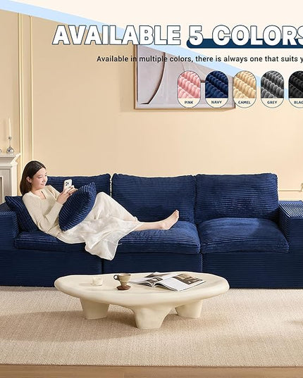 106.3” Sectional Couches for Living Room, Cloud Couch, Modular Sectional Sofa, Convertible Sofas Bed, Deep Seat Sofa, Corduroy, Blue