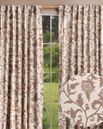 Maison d' Hermine Curtains for Living Room 100% Cotton 124 inch Length Two Panels Light Filtering Curtains for Bedroom Windows with Rod and Loop Pockets Drapes (Artisan Love Sand, 50" W x 124" L)