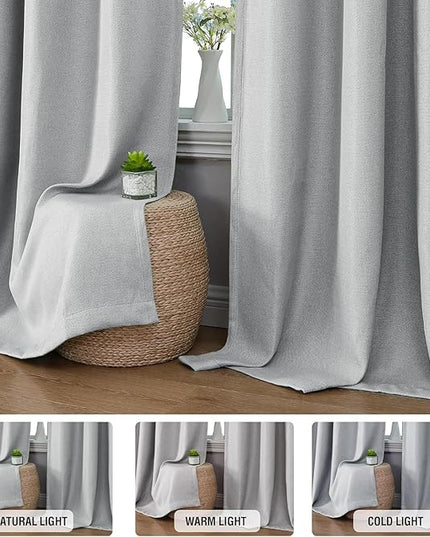 H.VERSAILTEX 95% Blackout Linen Curtains 108 Inches Long for Bedroom/Living Room Thermal Insulated Grommet Curtain Drapes Primitive Textured Burlap Effect Window Drapes 1 Panel - Heather Grey/Black