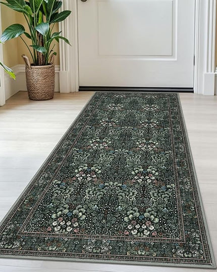 2x5 Modern Runner Rug for Hallways, Dark Green Super Soft Hallway Decor Kitchen Rugs with Non-Slip, Non-Shedding Washable Rug for Hallways Entryway Bedroom Indoor