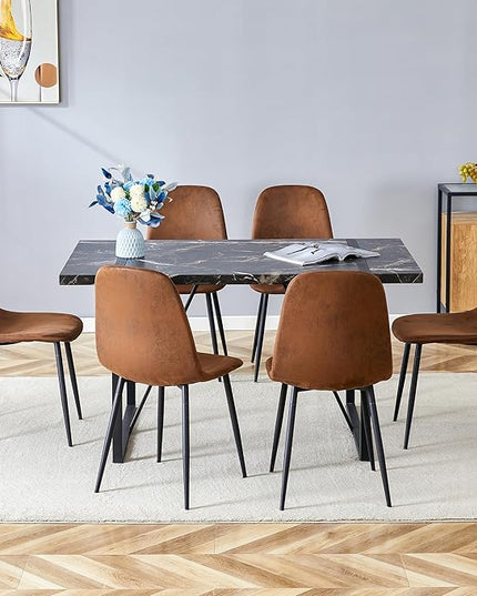 Dinner Table Set for 6,7 Piece Dining Table Set for 6,Modern 55'' Rectangle Dining Table and 6 Dining Chairs,Kitchen Table and Chairs for 6,Ideal for Kitchen Dining Room