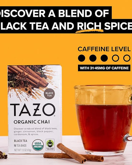 TAZO Tea Bags, Regenerative Organic: Chai Black Tea, Awake English Breakfast Black Tea, & Earl Grey Tea 16 CT (2ea) (Variety Pack)