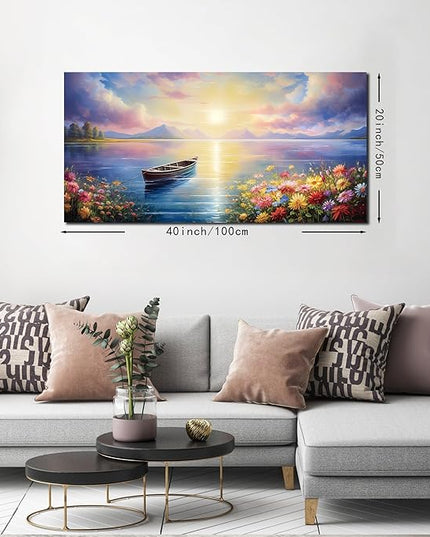 Zoyotago Wall Art Large Landscape Sunrise Artwork Blue Wall Art Modern Wall Decor for Living Room Bedroom Office Home Decor Canvas Prints 20x40 Inch