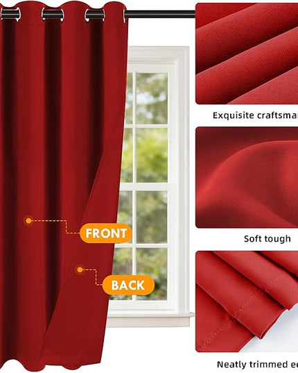 Room Darkening Curtains 63 Inch Length for Bedroom Living Room, Insulated Thermal Grommet Curtain Drapes, Blackout(60-90%,Not 100%) Window Treatment Decor, 2 Panels, 35x63, Red