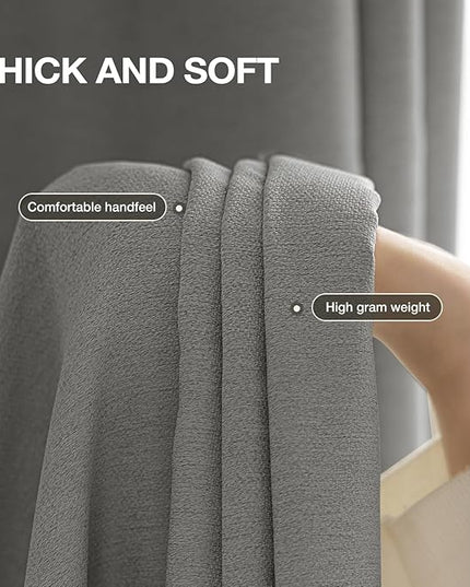 100% Blackout Curtains 96 inch Length 2 Panels for Living Room, Linen-Look Textured Room Darkening Thermal Insulated Noise Reduction Farmhouse Drapes for Bedroom (W52xL96, Grey)