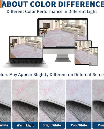 Modern Abstract Area Rug 5x7 Non Slip Non Shedding Rug Low Pile Stain Resistant for Bedroom Living Room,Grey Pink