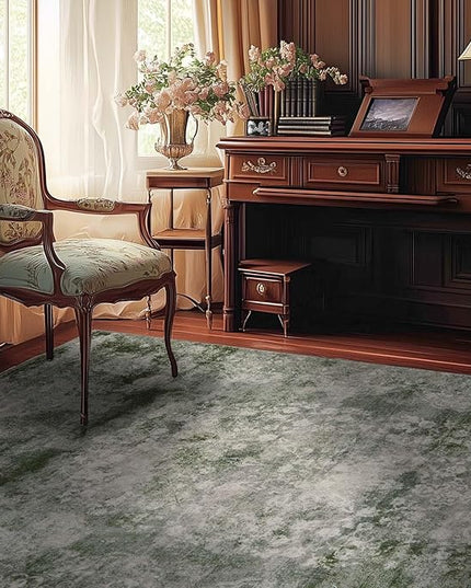 jinchan Green 4x6 Area Rugs - Machine Washable Vintage Floral Distressed Design Soft Ultra-Thin Low-Pile Non-Slip Christmas Carpet for Bedroom Living Room Dining Room Nursery (4x6ft, Forest Green)
